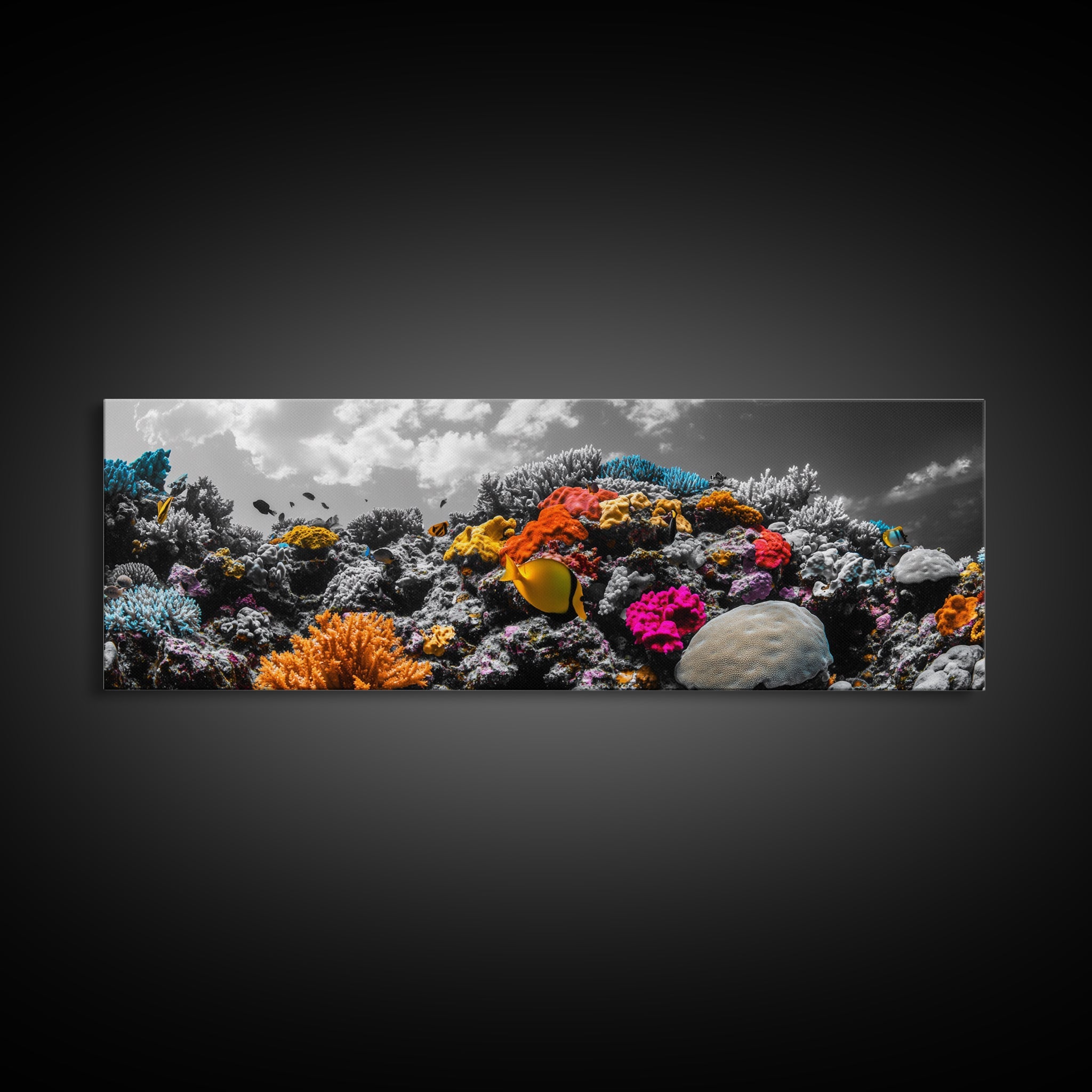 Vibrant Coral Reef, Tropical Fish Ocean Scene, Underwater Magic, Framed Canvas Print, Bathroom Wall Art, Colorful Nature Decor