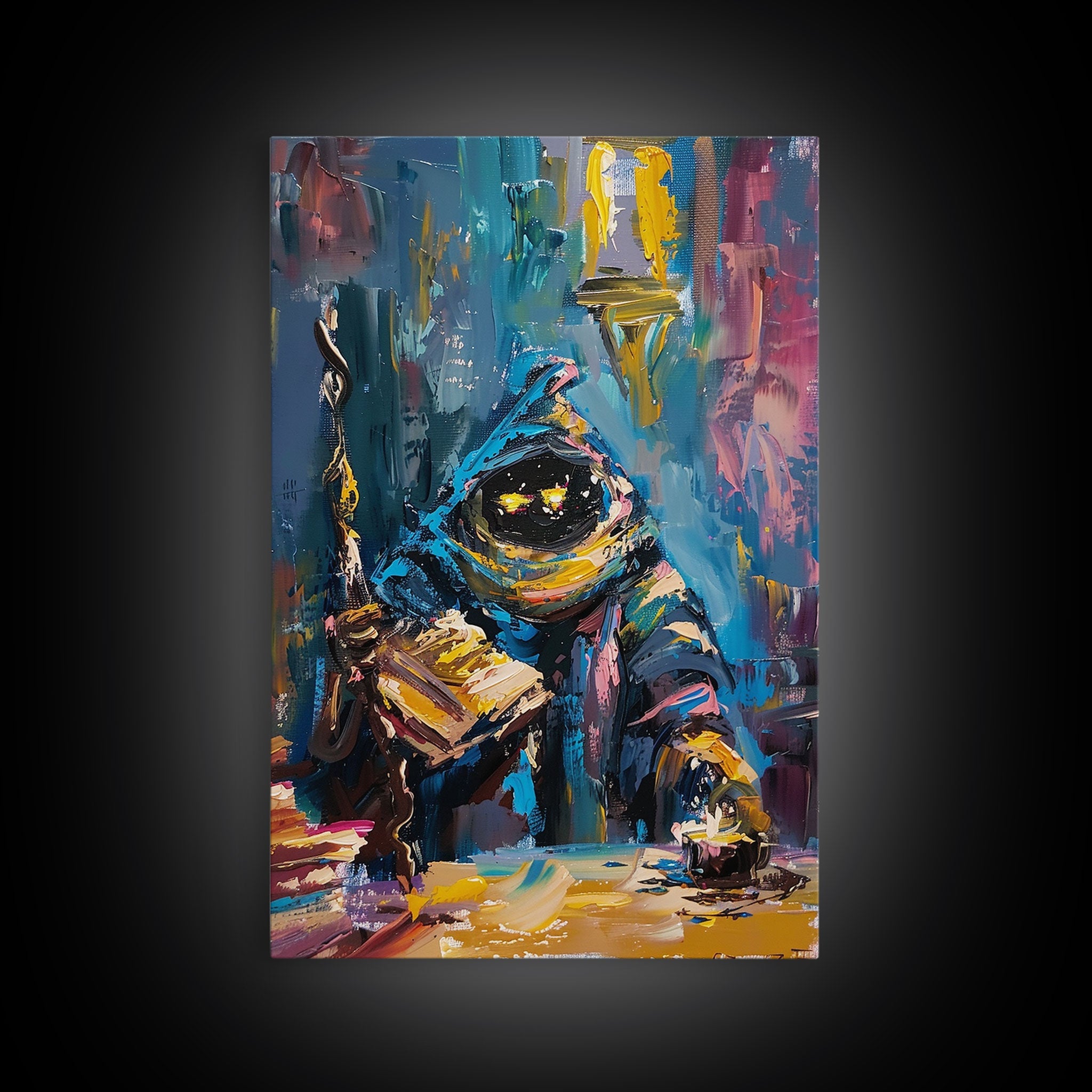 Halloween Creepy Wizard Reading Spells Framed Canvas Print, Spooky Wall Art, Home Decor, Occult Decor, Gift Idea, Dark Magic | | Wiccan Center