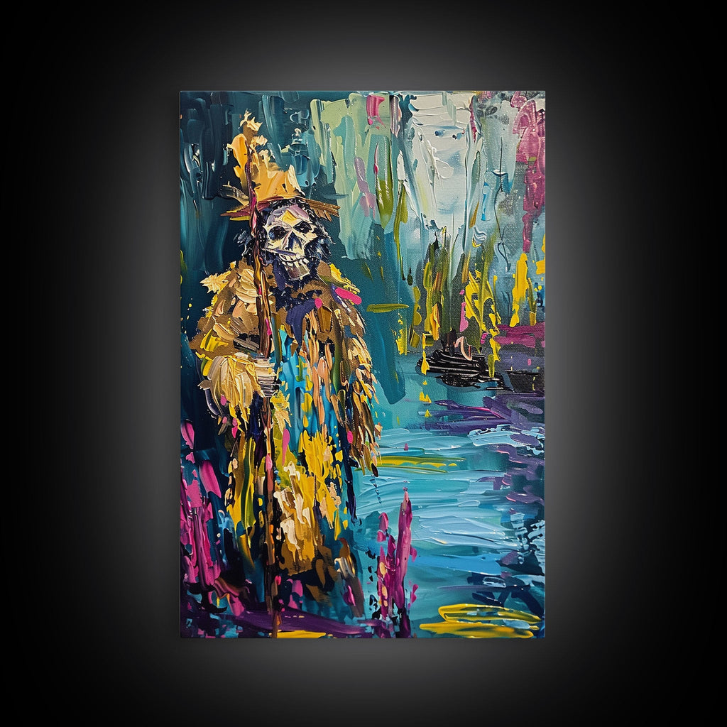Halloween Skeleton Wizard, Framed Canvas Print, Wall Art, Home Decor, Spooky Artwork, Witchcraft Decor, Fantasy Art, Holiday Decor | | Wiccan Center