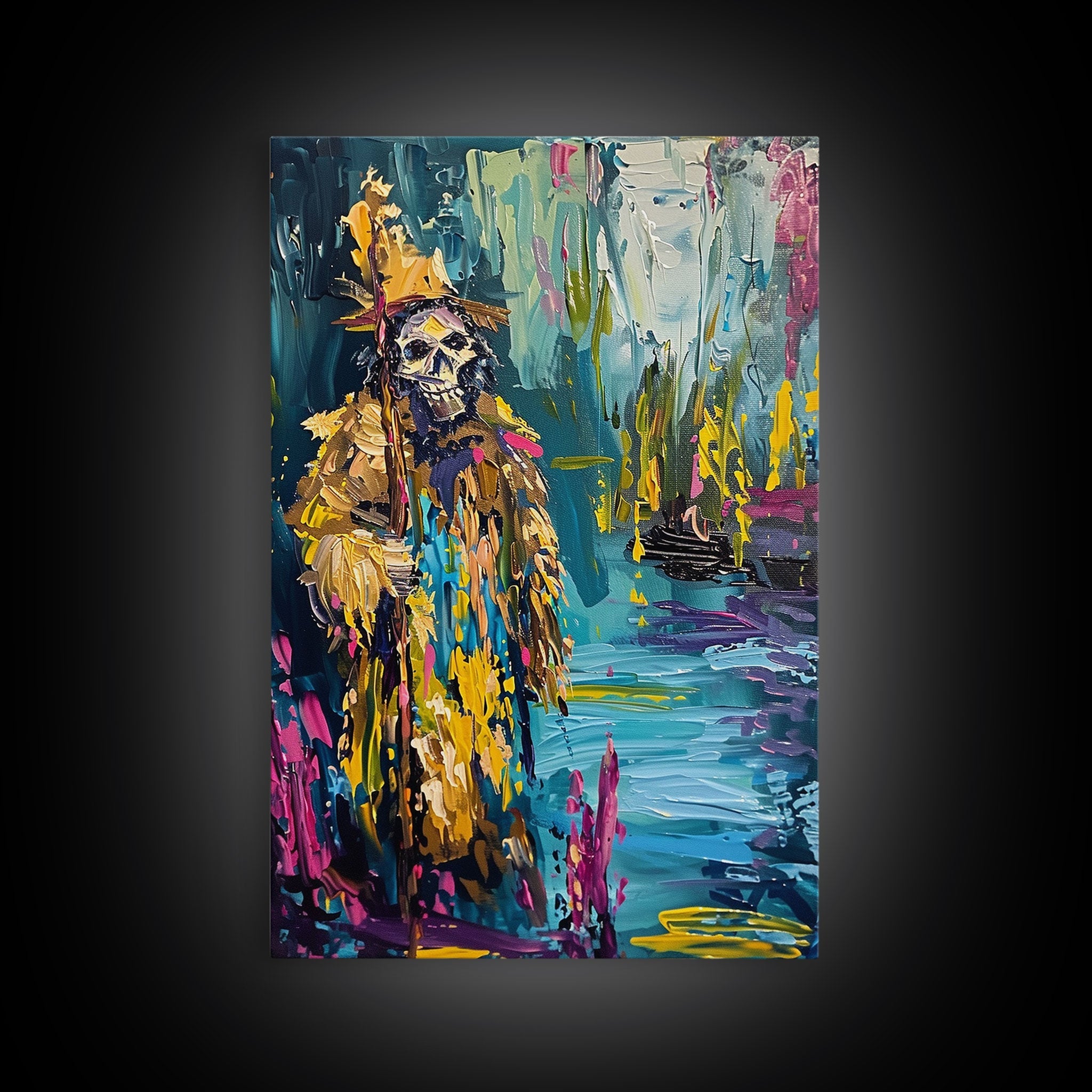 Halloween Skeleton Wizard, Framed Canvas Print, Wall Art, Home Decor, Spooky Artwork, Witchcraft Decor, Fantasy Art, Holiday Decor | | Wiccan Center