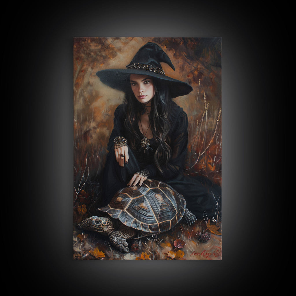 Witch with Mystical Elements - Halloween Art, Gothic Art, Spooky Decor, Dark Magic Art, Bewitching Portrait, Framed Canvas Print | | Wiccan Center