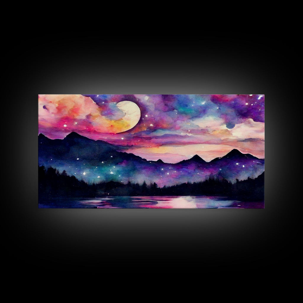 Magical forest canvas print, lake forest & mountains, beautiful wall art for living room, pink and purple wall art | | Wiccan Center