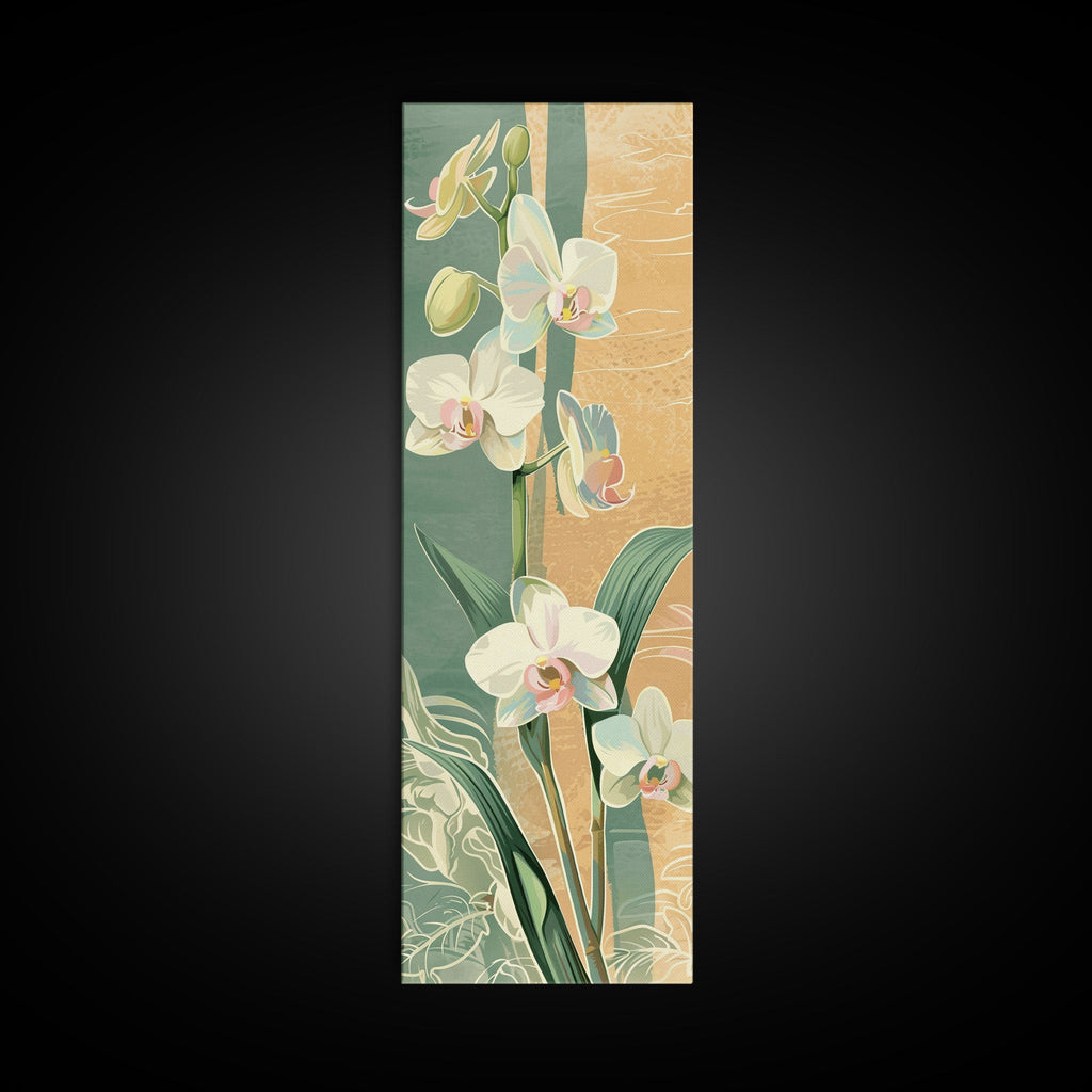 Skinny Art Tall Art Framed Canvas Print Orchids In Delicate Tones With Subtle Background Elements Ukiyo-e Japanese Style Art Wood Block Print | | Wiccan Center