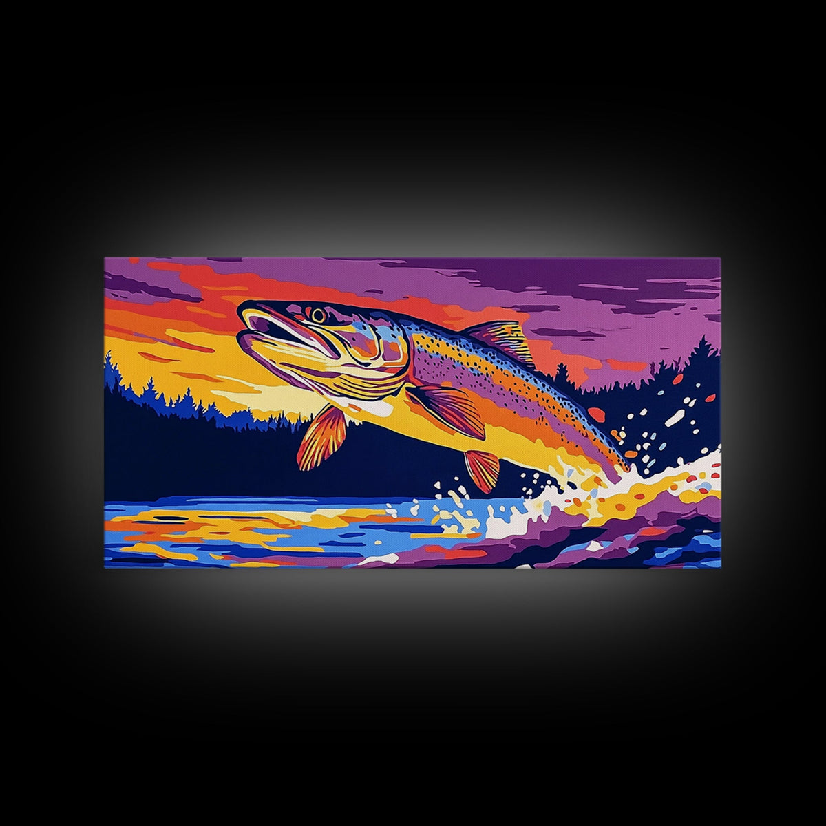 Jumping Trout, fly fishing art, trout art, nautical decor, rustic wall art, gift idea for him, lake Tahoe art, framed canvas print