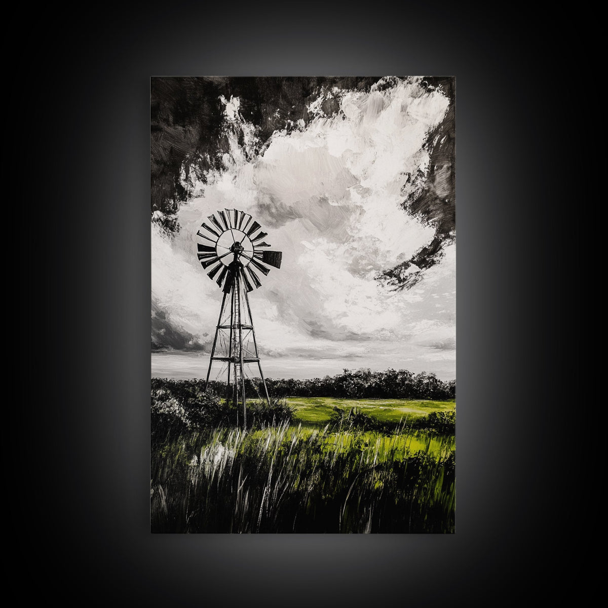 Black and White Windmill, windmill wall art, rustic decor, farmhouse art, landscape painting, framed canvas print, above bed wall art | | Wiccan Center