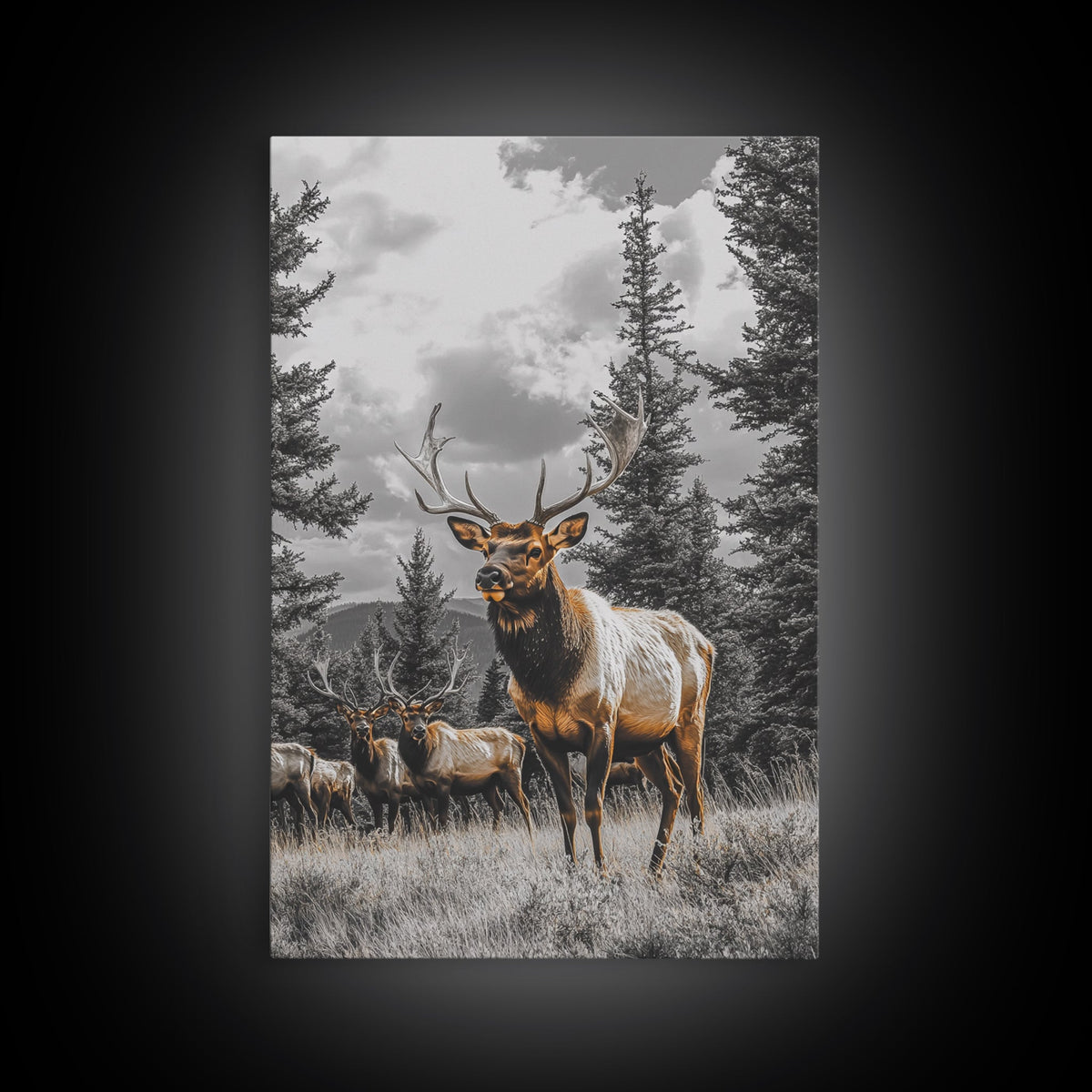 Elk, Forest Wildlife, Rustic Wall Art, Deer Drinking Water in Forest Painting, Cottagecore Wall Art, Nature Art, Canvas Print, Gift Idea