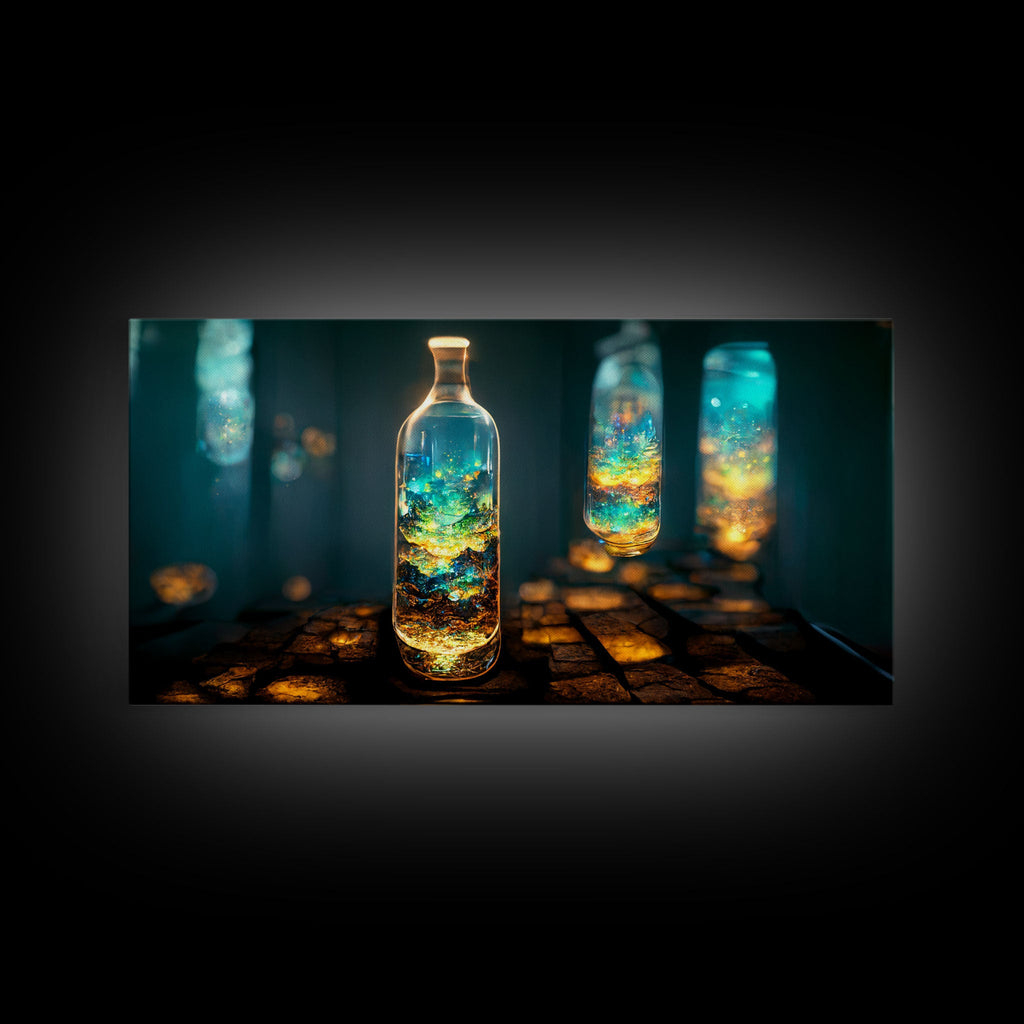 Miniature world in a bottle canvas print, high fantasy wall art, magical wall art, ready to hang wall art | | Wiccan Center