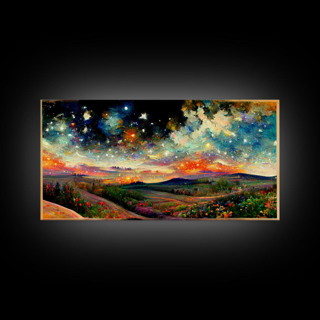 Night Starry Sky Landscape On Canvas Print Colorful Night Sky Painting Nature Painting Living Room Wall Art Spiritual Starry Painting | | Wiccan Center
