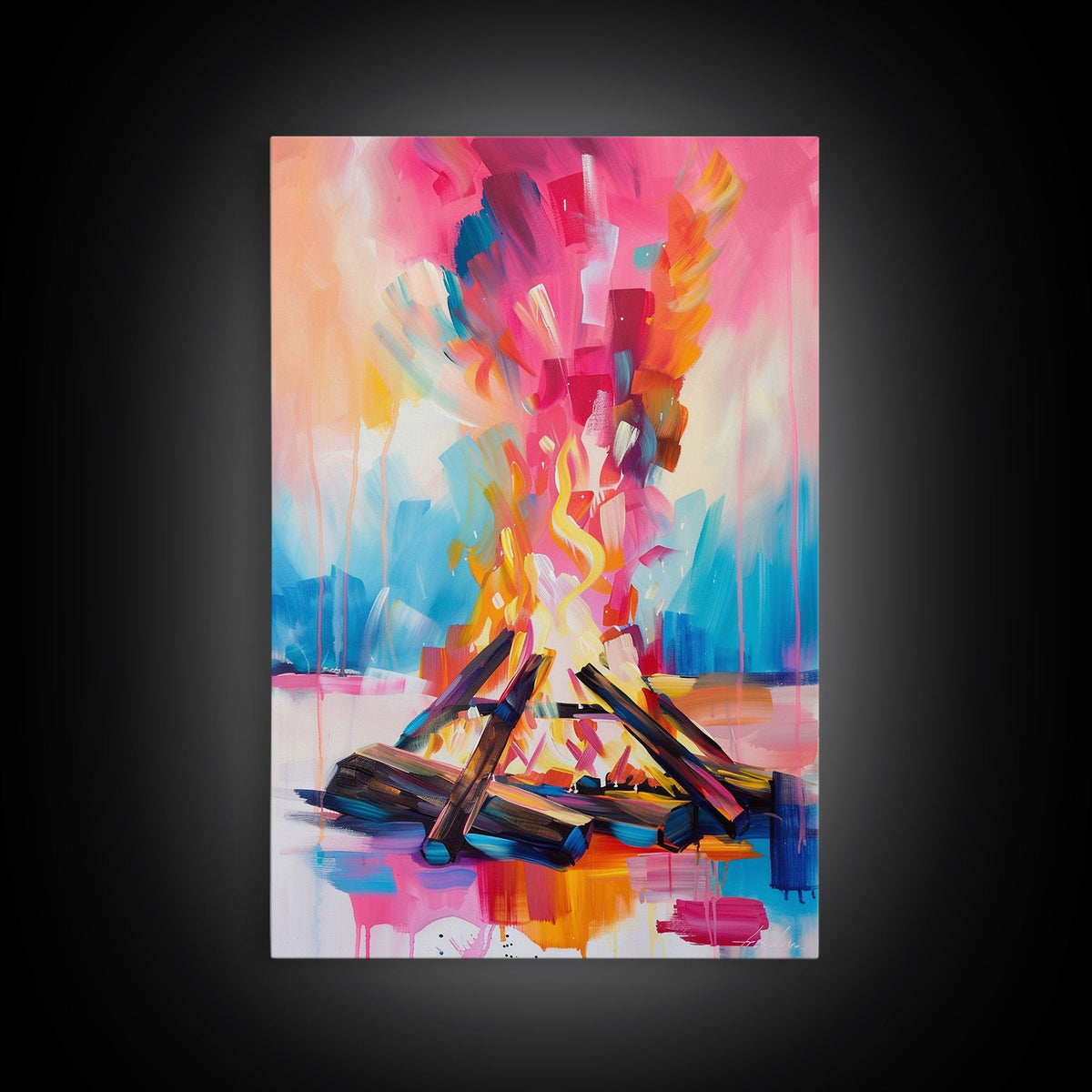Abstract Campfire Framed Canvas Print - Colorful Fire Wall Art, Living Room Decor, Modern Artwork, Unique Nature Art for Bedroom and Office | | Wiccan Center