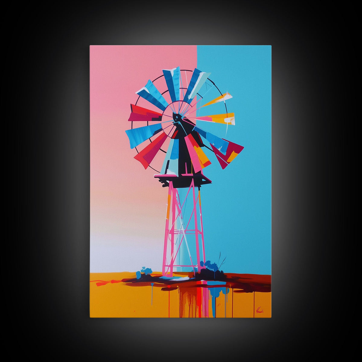 Bright Windmill Abstract Art - Framed Canvas Print, Whimsical Windmill Decor, Colorful Farmhouse Wall Art, Unique Living Room Decor | | Wiccan Center