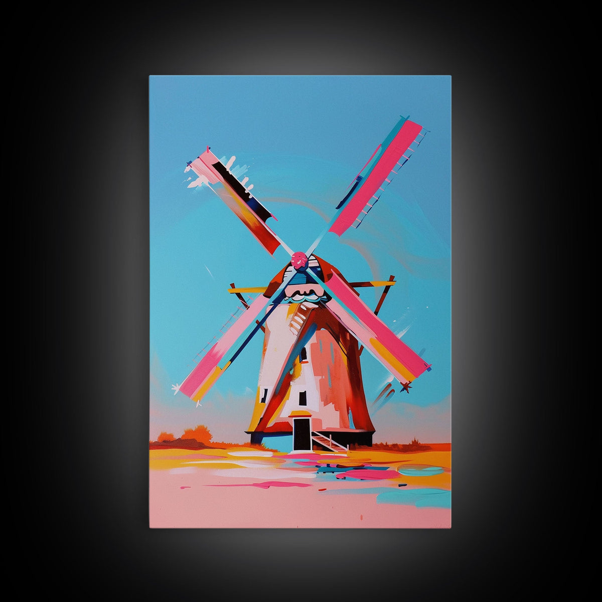 Playful Windmill Canvas Art - Framed Canvas Print, Modern Farmhouse Decor, Bright Windmill Wall Art, Vibrant Bedroom Artwork | | Wiccan Center