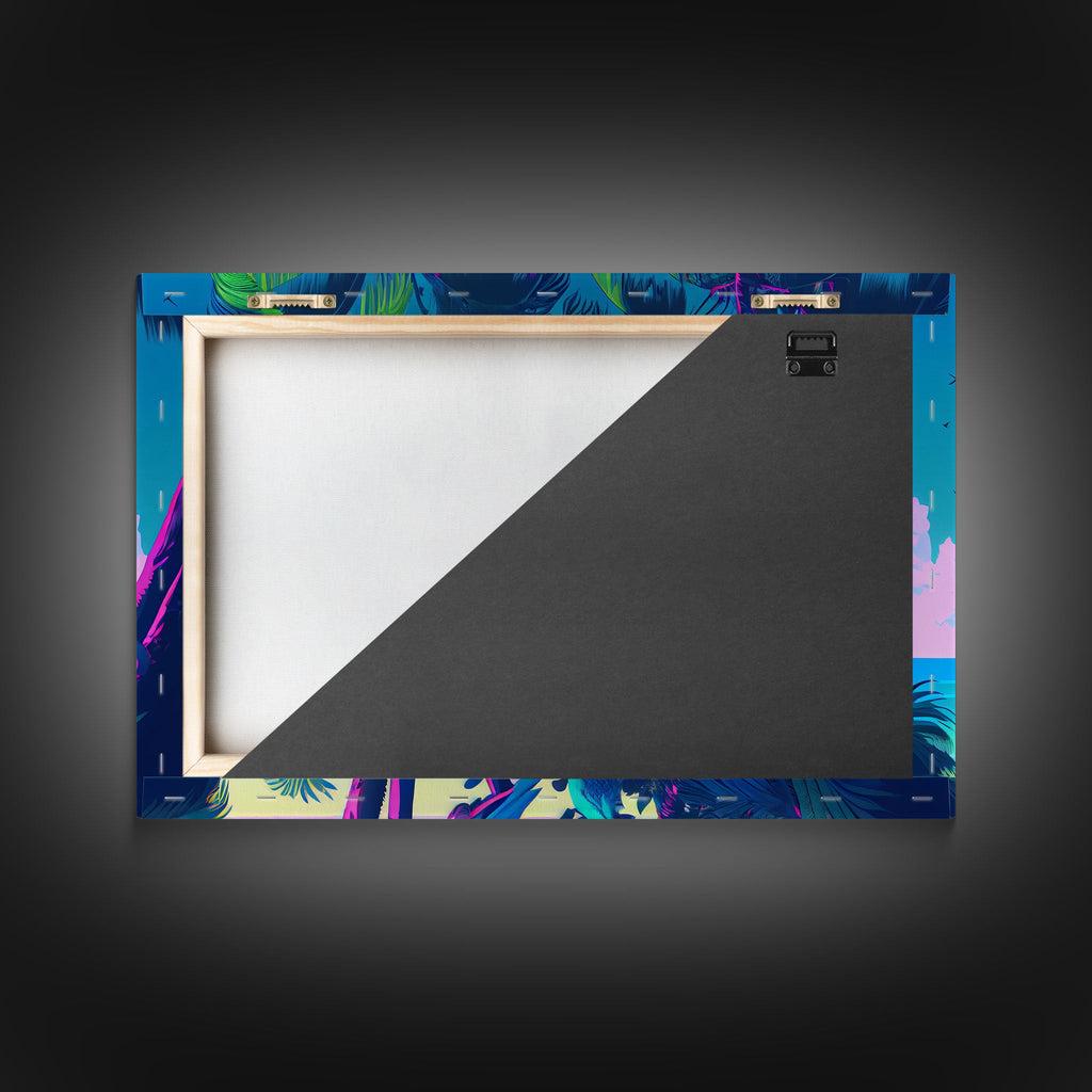 Tropical birds of paradise, synthwave, vaporwave wall art, framed canvas print | | Wiccan Center