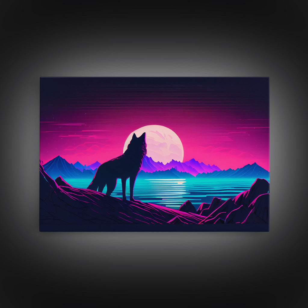 Wolf Silhouette Full Moon Purple Sky Ocean Sea Landscape Wall Art Print, Fine Art Print, Wall Decor, Wall Poster | | Wiccan Center