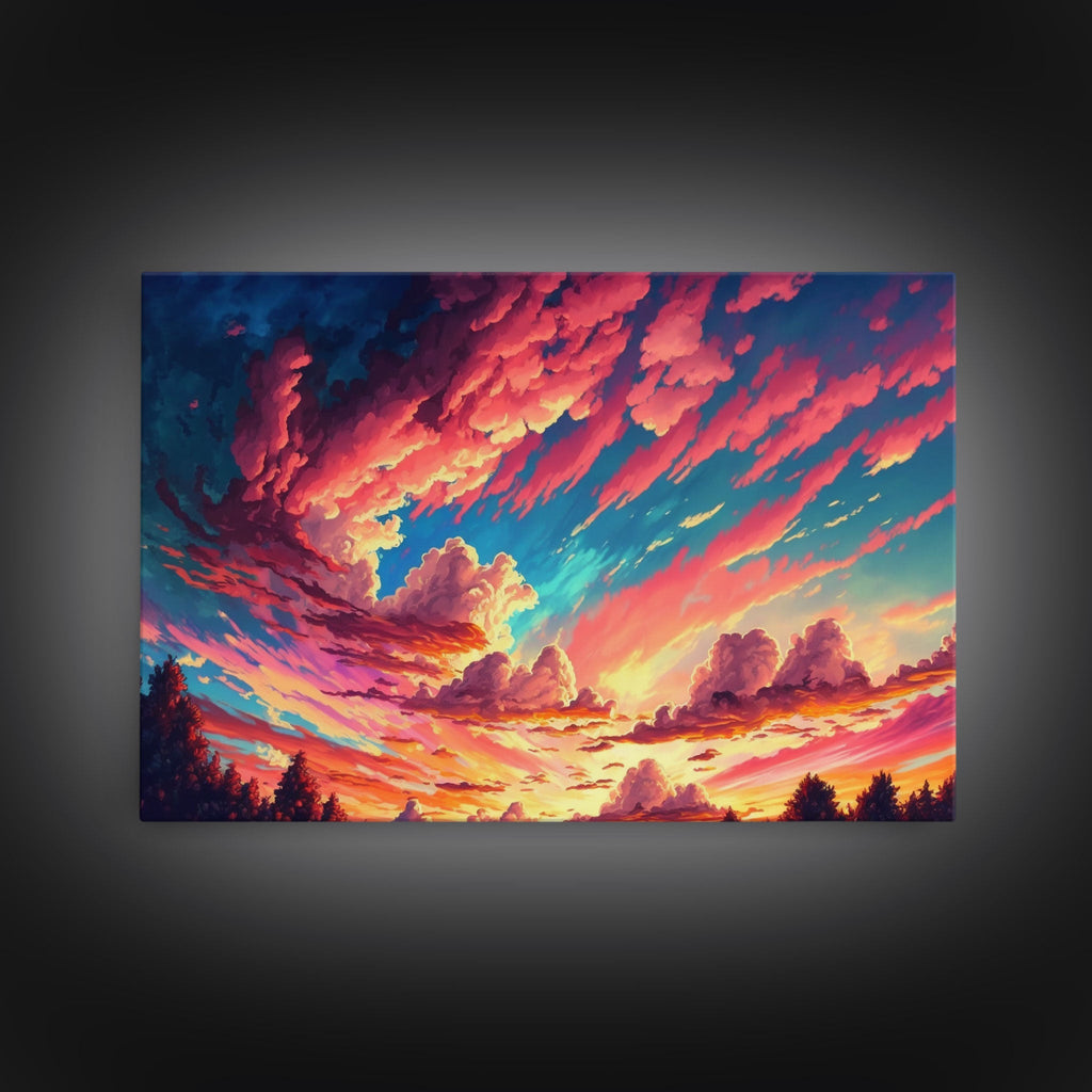 Watercolor of a beautiful cloudy sky at sunset, framed canvas print, landscape art, unique framed wall art | | Wiccan Center