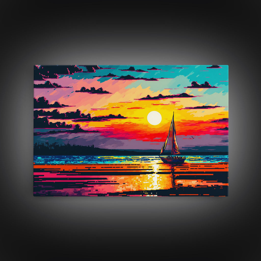 Sailing at Sunset, Watercolor Painting Canvas Print, Framed Wall Art, Unique Sunset Pop Art Ocean Landscape Decor | | Wiccan Center