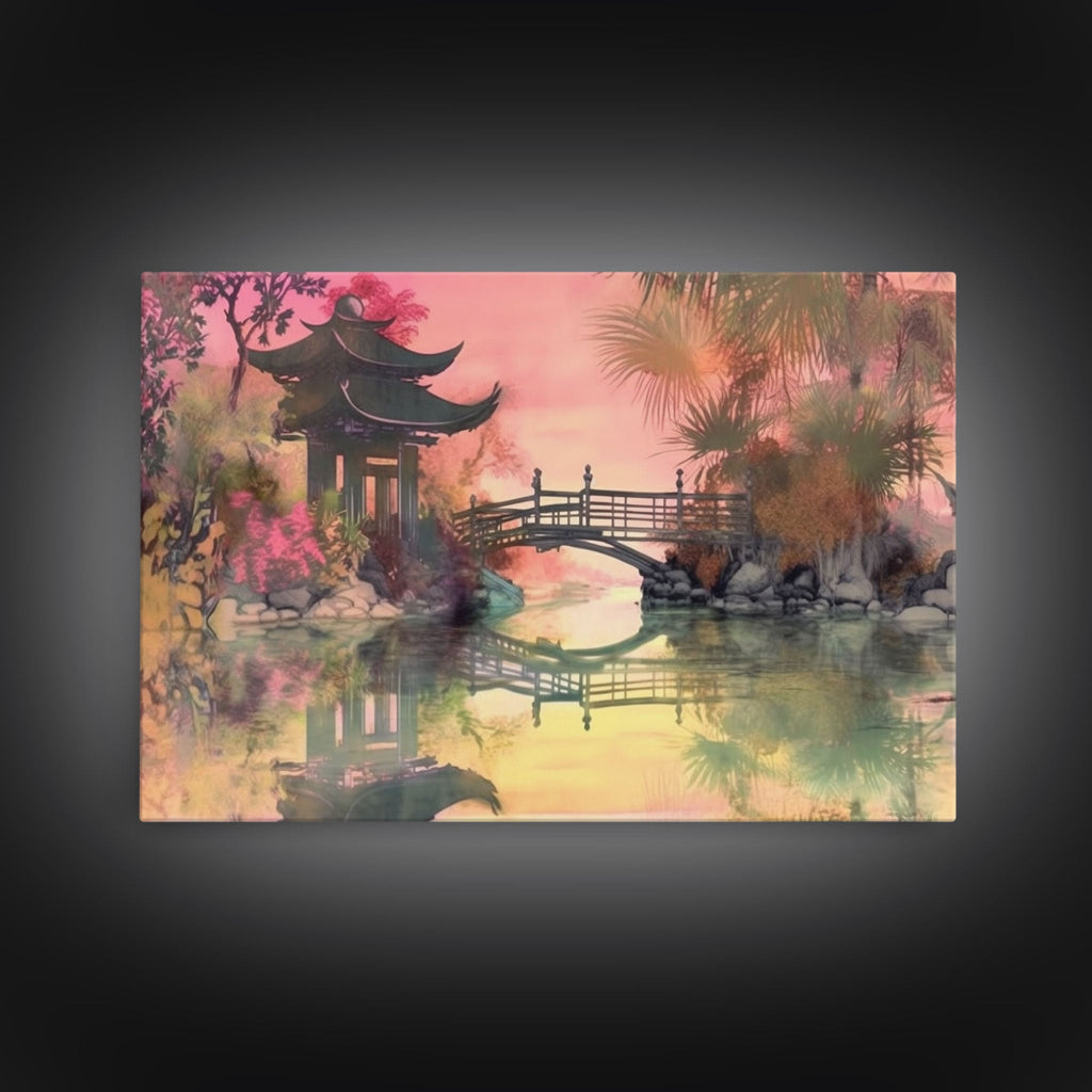 Oriental painting Wall art, Framed Canvas Print, Pop Art Style, Living room art, Original painting, Canvas art, Nature art, Japanese Pagoda | | Wiccan Center