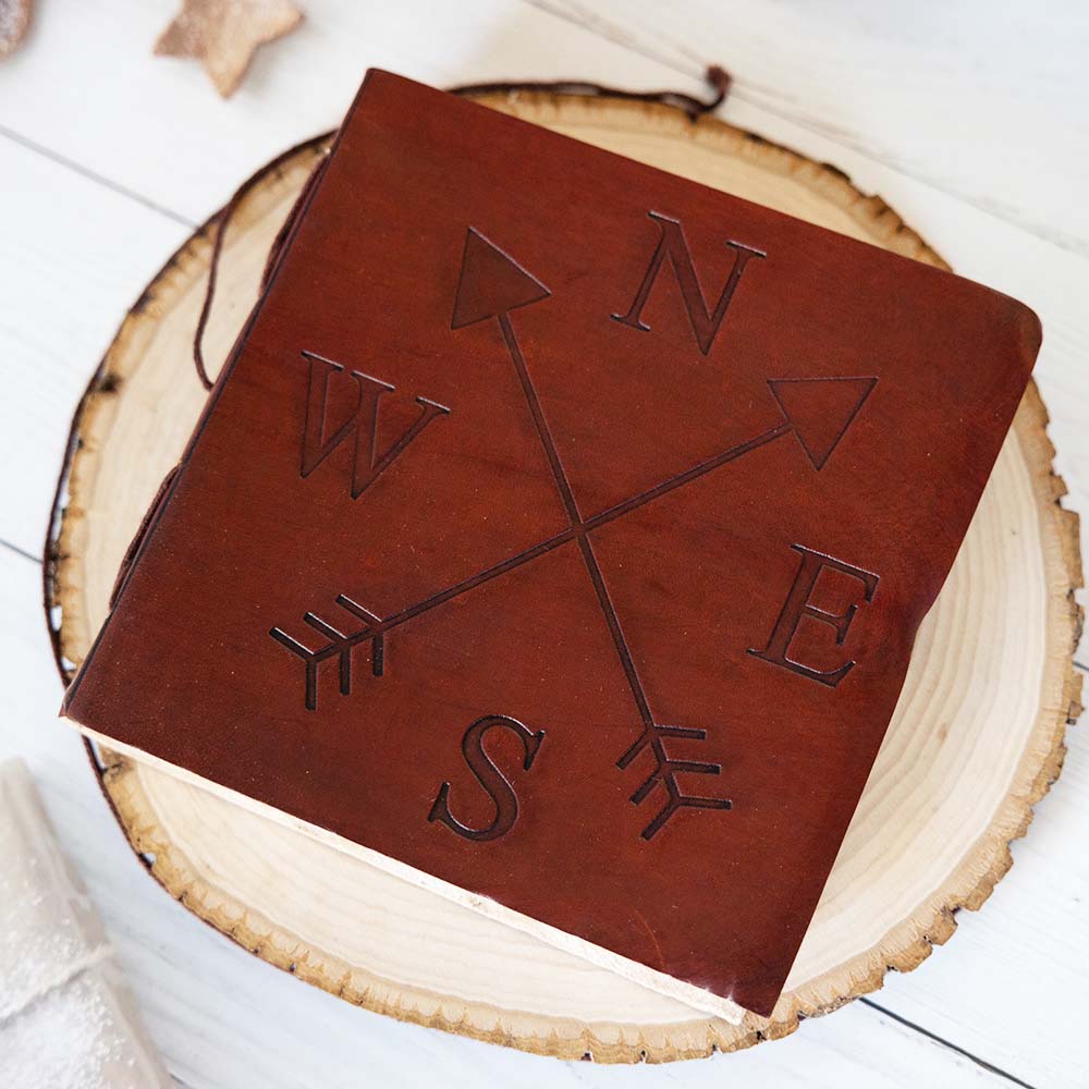 Compass 7x7 Artist Handmade Leather Journal | Journal | Wiccan Center
