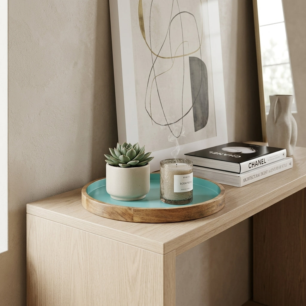Blue Round Mango Wood Platter