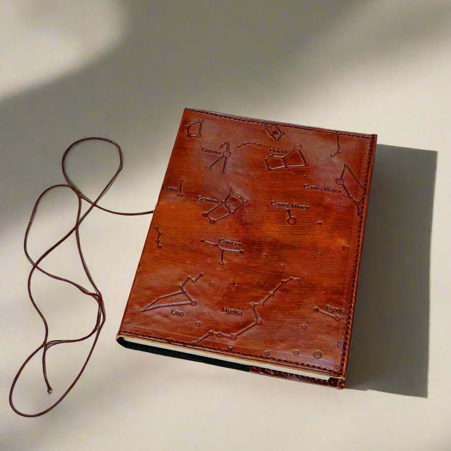 Constellation Refillable Embossed Leather Journal with Recycled Paper | Journal | Wiccan Center