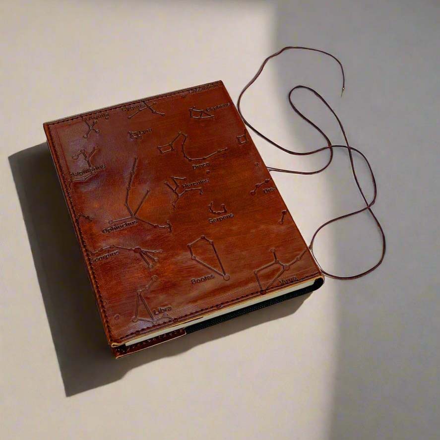 Constellation Refillable Embossed Leather Journal with Recycled Paper | Journal | Wiccan Center
