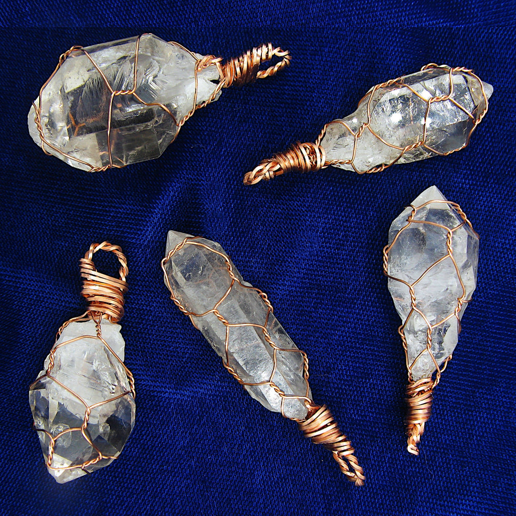 Clear Smoky Raw Quartz Crystal Pendant Necklace, Copper Wire-Wrapped, Handmade | Handmade > Copper & Gemstone | Wiccan Center