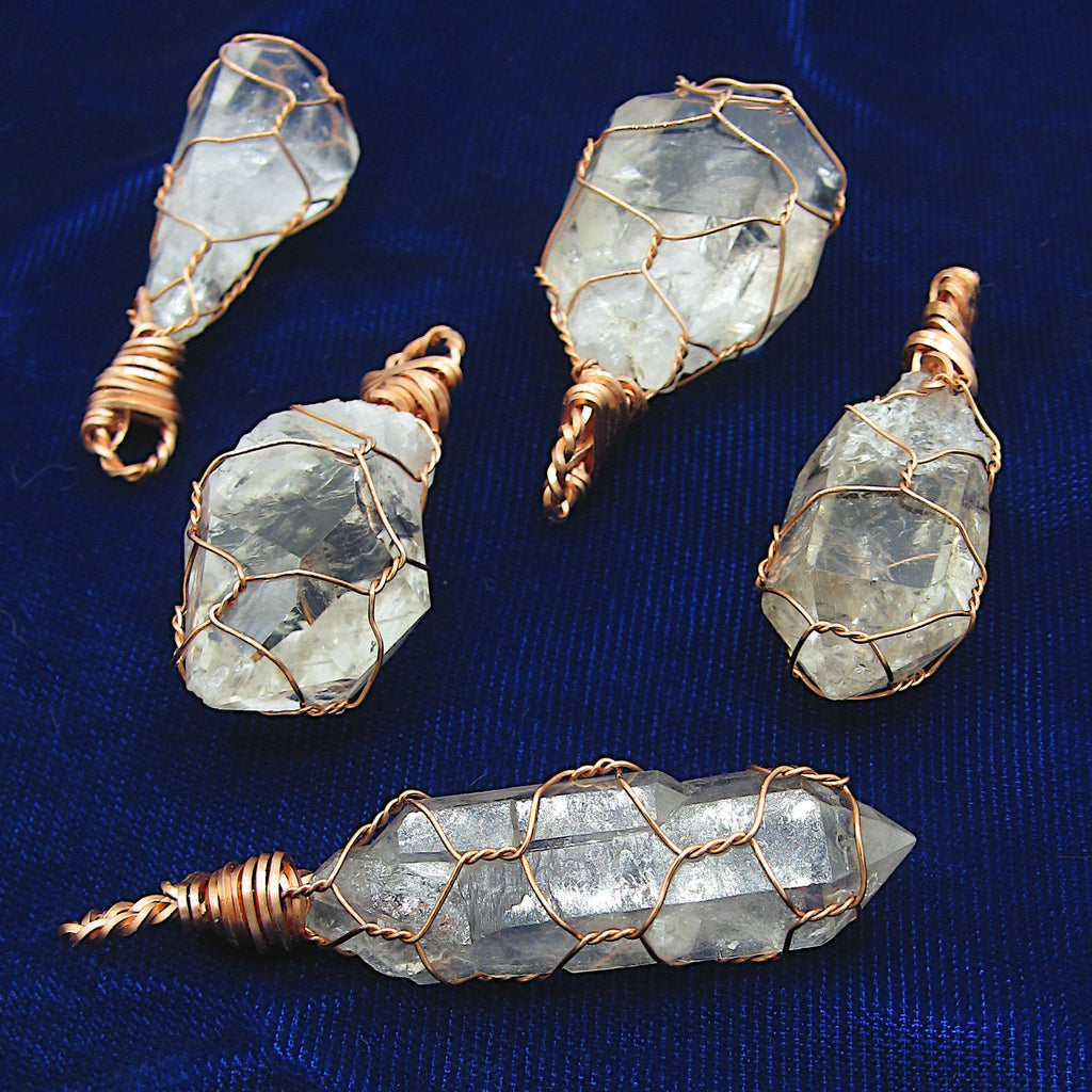 Clear Smoky Raw Quartz Crystal Pendant Necklace, Copper Wire-Wrapped, Handmade | Handmade > Copper & Gemstone | Wiccan Center