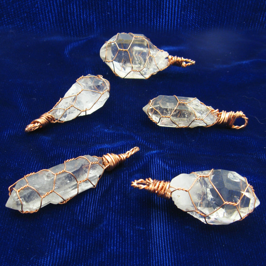 Clear Smoky Raw Quartz Crystal Pendant Necklace, Copper Wire-Wrapped, Handmade | Handmade > Copper & Gemstone | Wiccan Center