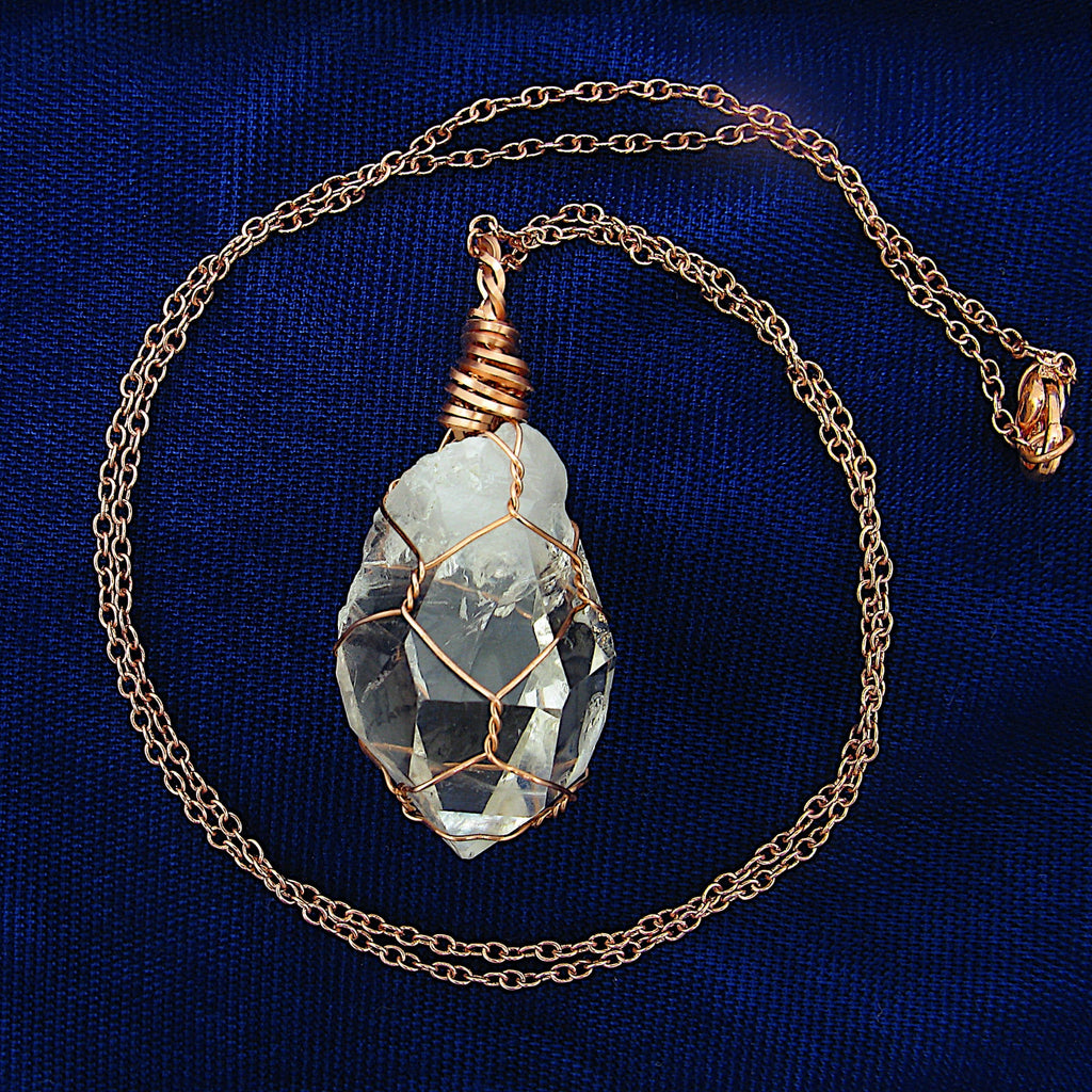 Clear Smoky Raw Quartz Crystal Pendant Necklace, Copper Wire-Wrapped, Handmade | Handmade > Copper & Gemstone | Wiccan Center