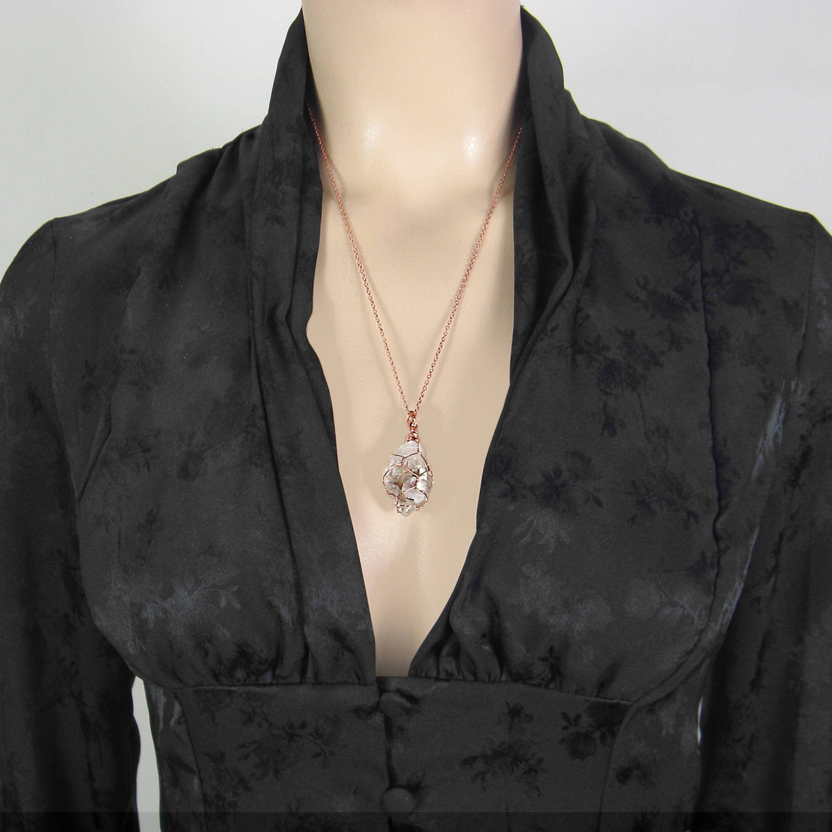 Clear Smoky Raw Quartz Crystal Pendant Necklace, Copper Wire-Wrapped, Handmade | Handmade > Copper & Gemstone | Wiccan Center