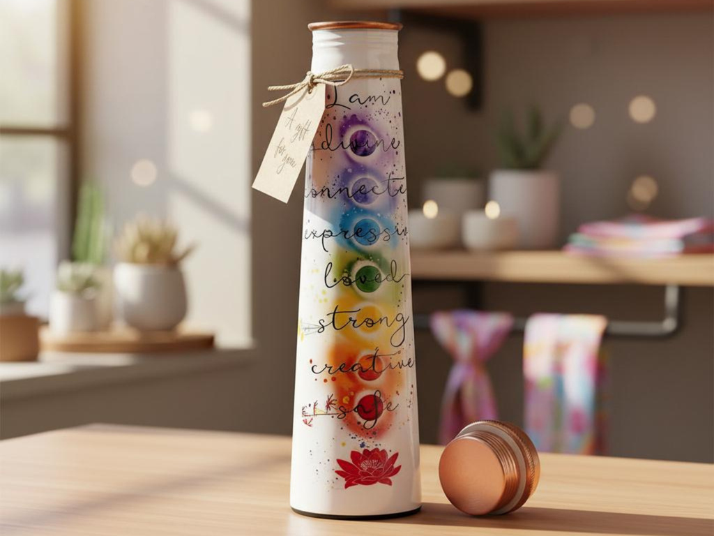 Pure Copper Water Bottle, 7 Chakra Design | | Wiccan Center
