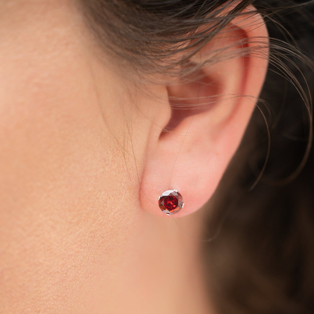 Garnet 7mm Birthstone Earrings in Silver | Earring | Wiccan Center