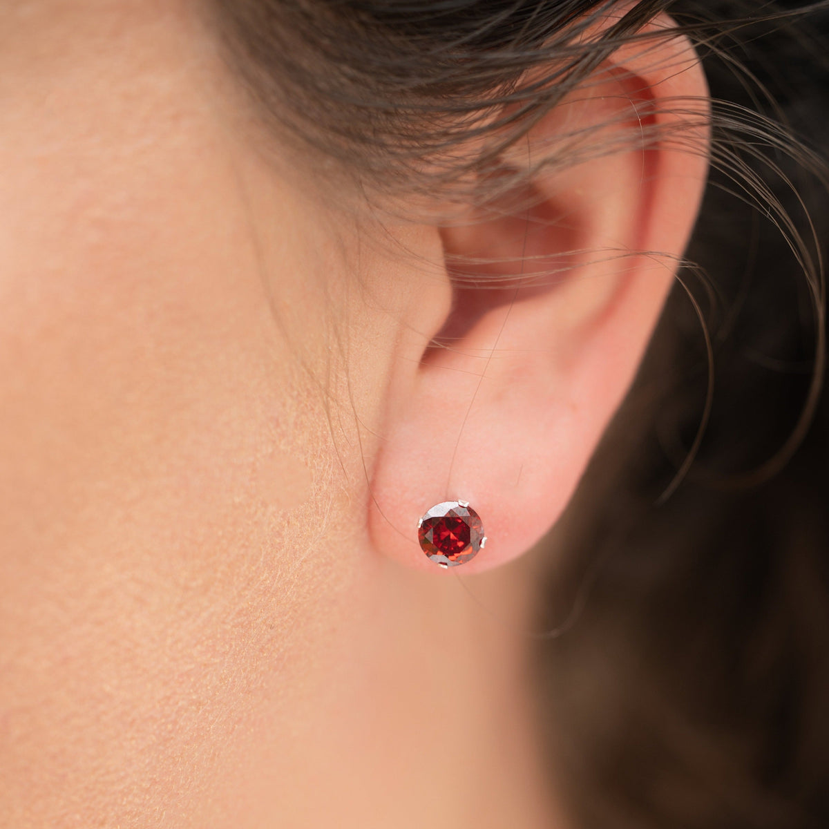 Garnet 7mm Birthstone Earrings in Silver | Earring | Wiccan Center