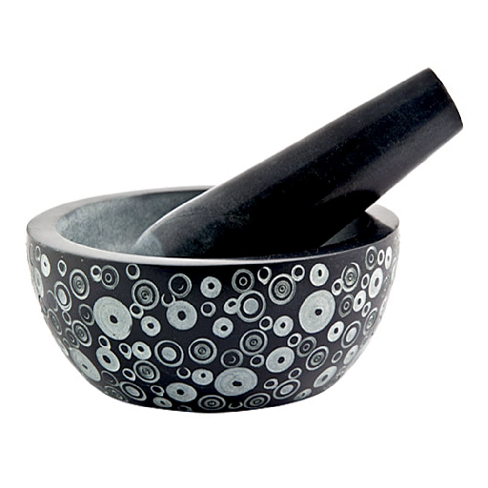 Cosmos Design Carved Black Soapstone Mortar & Pestle 5" x 2" | Mortar & Pestle | Wiccan Center
