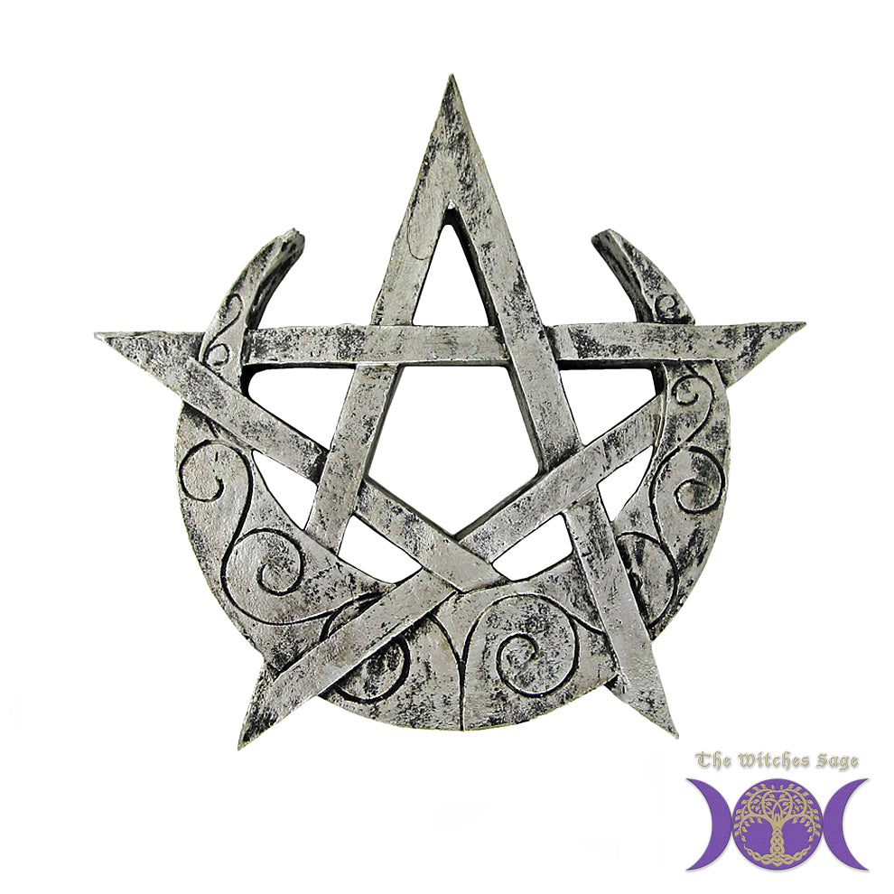 Crescent Moon Pentacle Plaque | Figurine | Wiccan Center