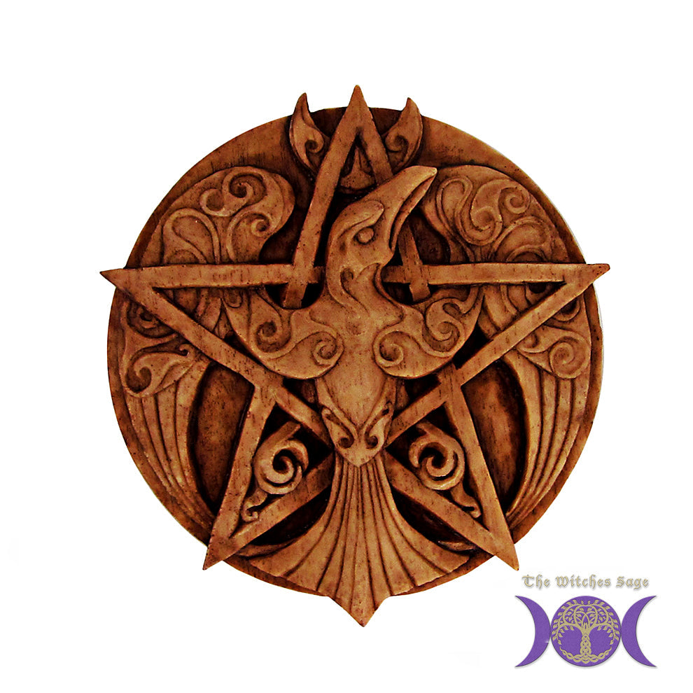 Crescent Raven Pentacle Plaque | Figurine | Wiccan Center