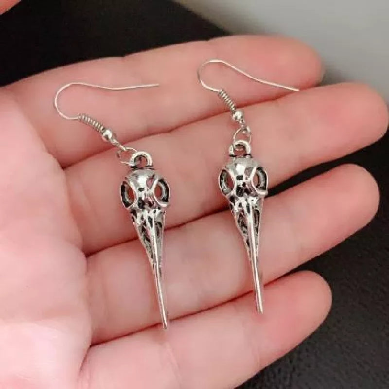 Crow Skull Crescent Moon Earrings | earrings | Wiccan Center