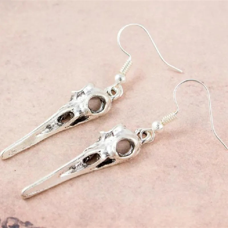 Crow Skull Crescent Moon Earrings | earrings | Wiccan Center