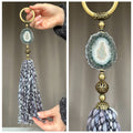 Crystal Garland with Stalactite Stone and Merino Wool Tassels, One of a kind decor piece, Natural Wall Hanging, multiple uses Jasper Gift | Garland with Tassels | Wiccan Center