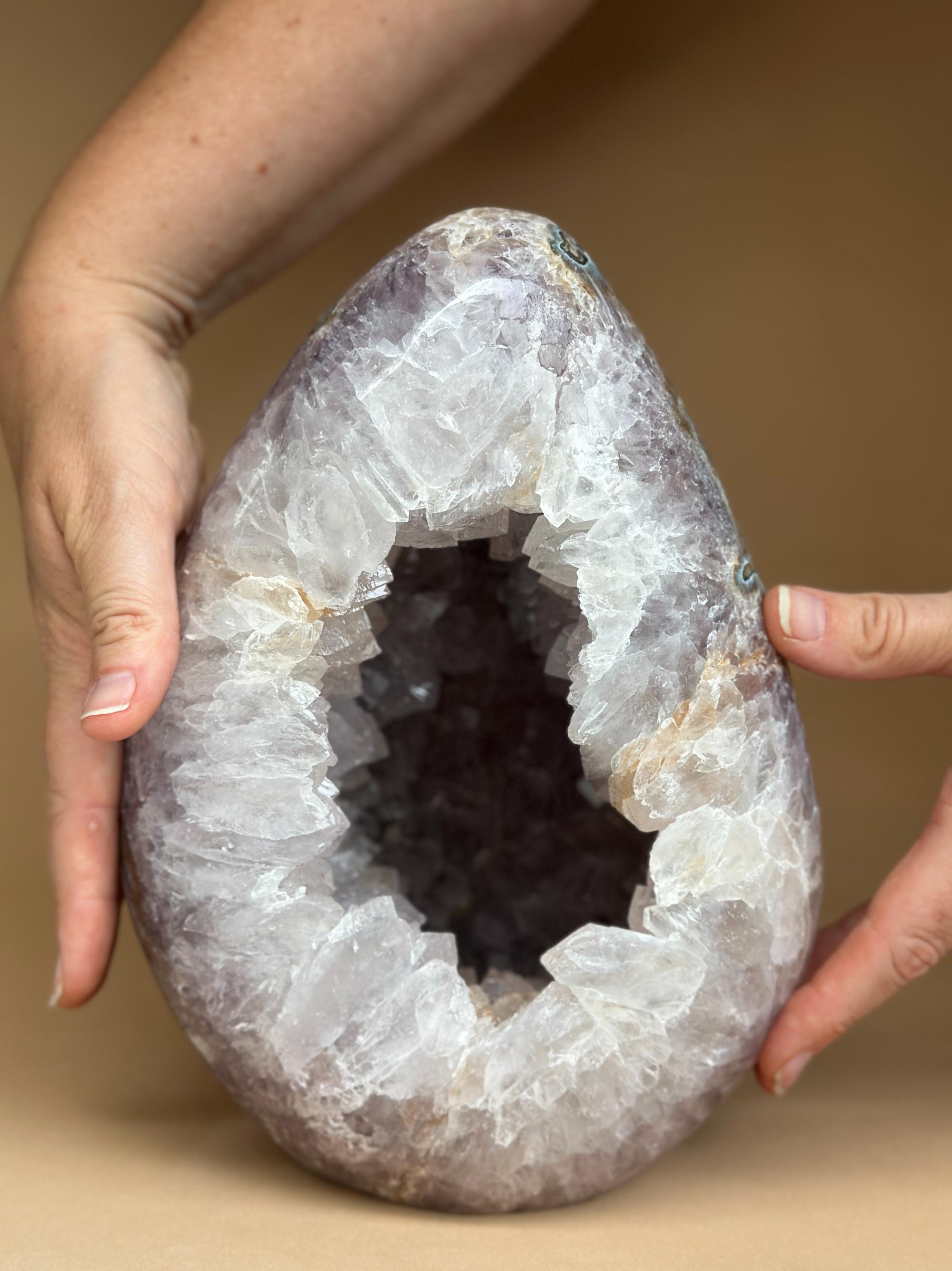 Crystal Geode, home decor with crystals eggs, quartz and agate find | Amethyst Geodes | Wiccan Center