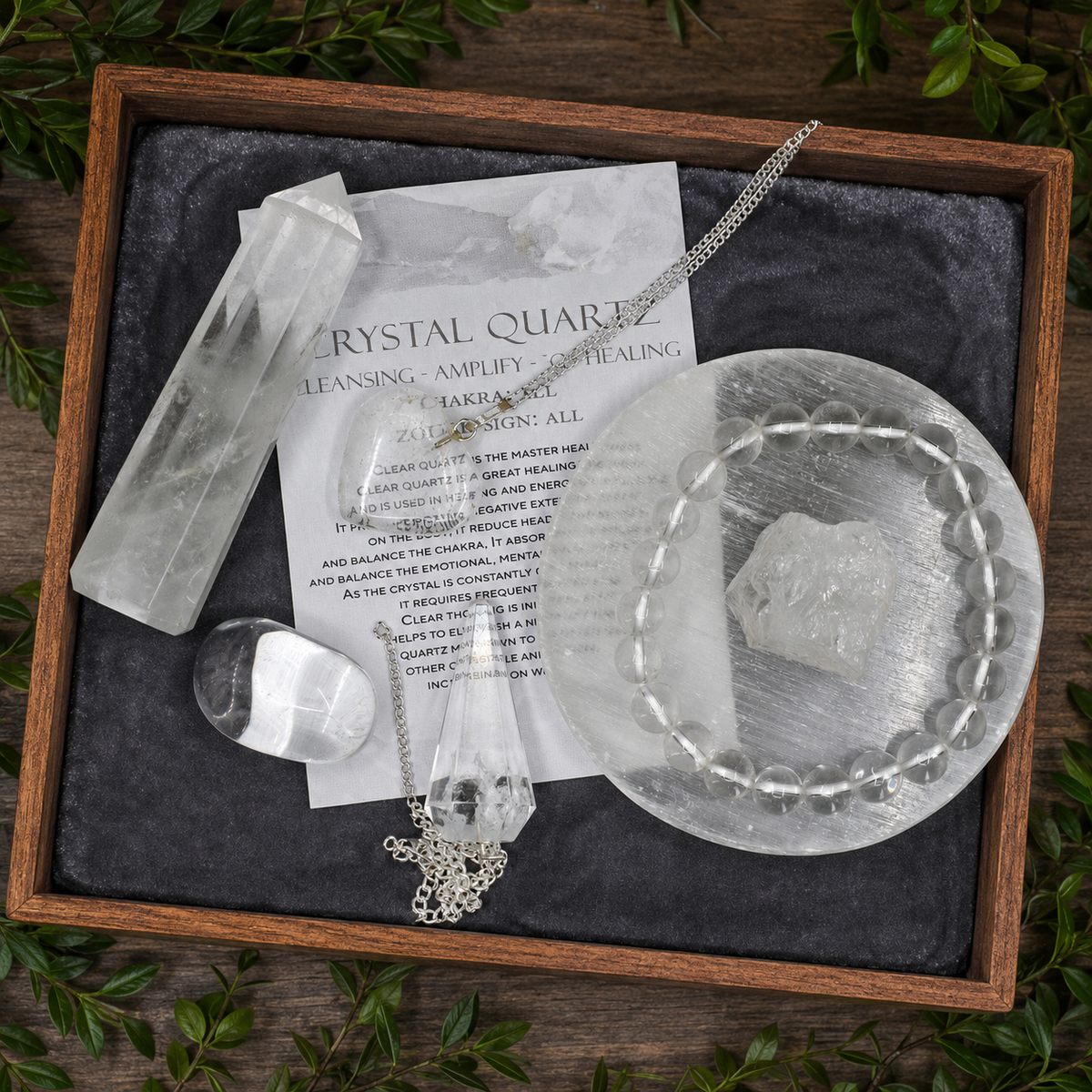 Crystal Quartz Gift Set For Emotional Support and Protection, Crystal Polished Gemstones. | Merkaba & Platonic Solids | Wiccan Center