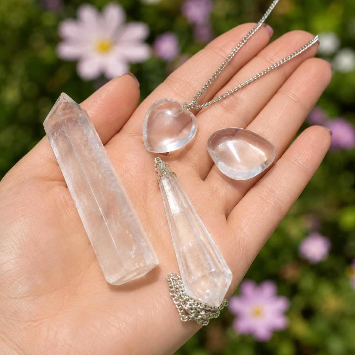 Crystal Quartz Gift Set For Emotional Support and Protection, Crystal Polished Gemstones. | Merkaba & Platonic Solids | Wiccan Center