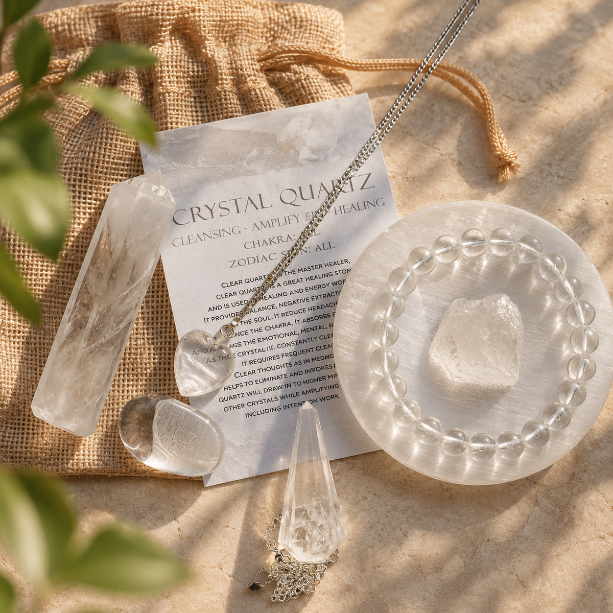 Crystal Quartz Gift Set For Emotional Support and Protection, Crystal Polished Gemstones. | Merkaba & Platonic Solids | Wiccan Center