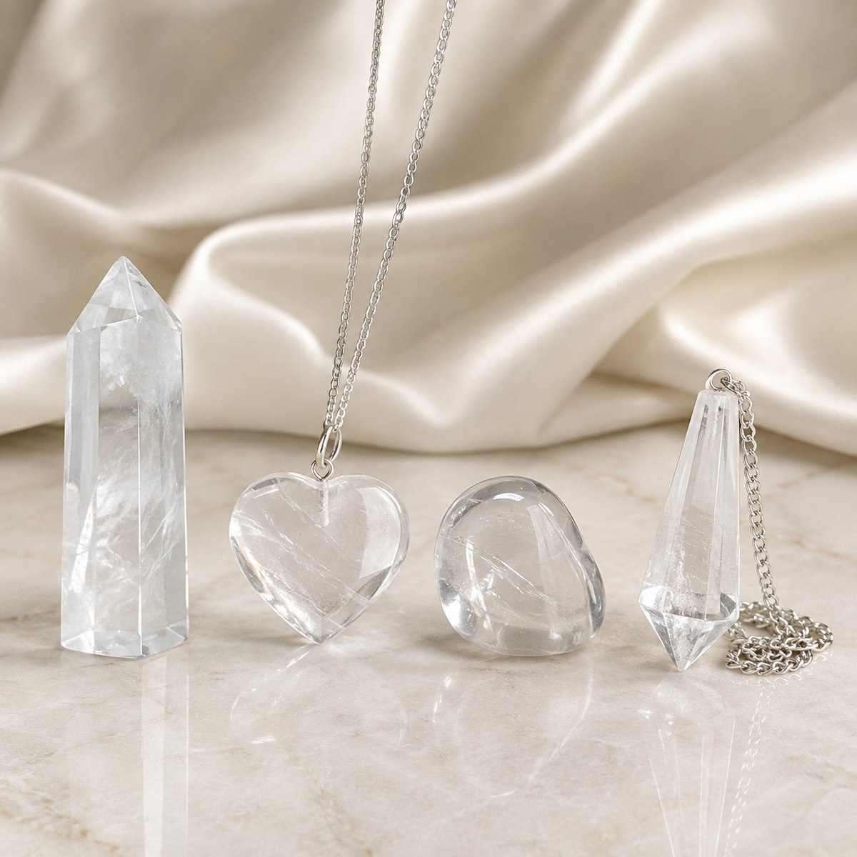 Crystal Quartz Gift Set For Emotional Support and Protection, Crystal Polished Gemstones. | Merkaba & Platonic Solids | Wiccan Center