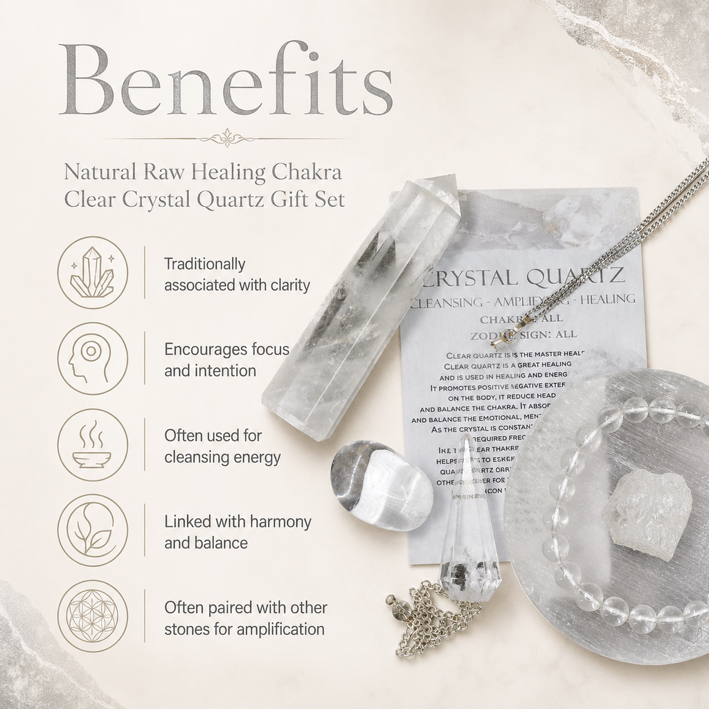 Crystal Quartz Gift Set For Emotional Support and Protection, Crystal Polished Gemstones. | Merkaba & Platonic Solids | Wiccan Center