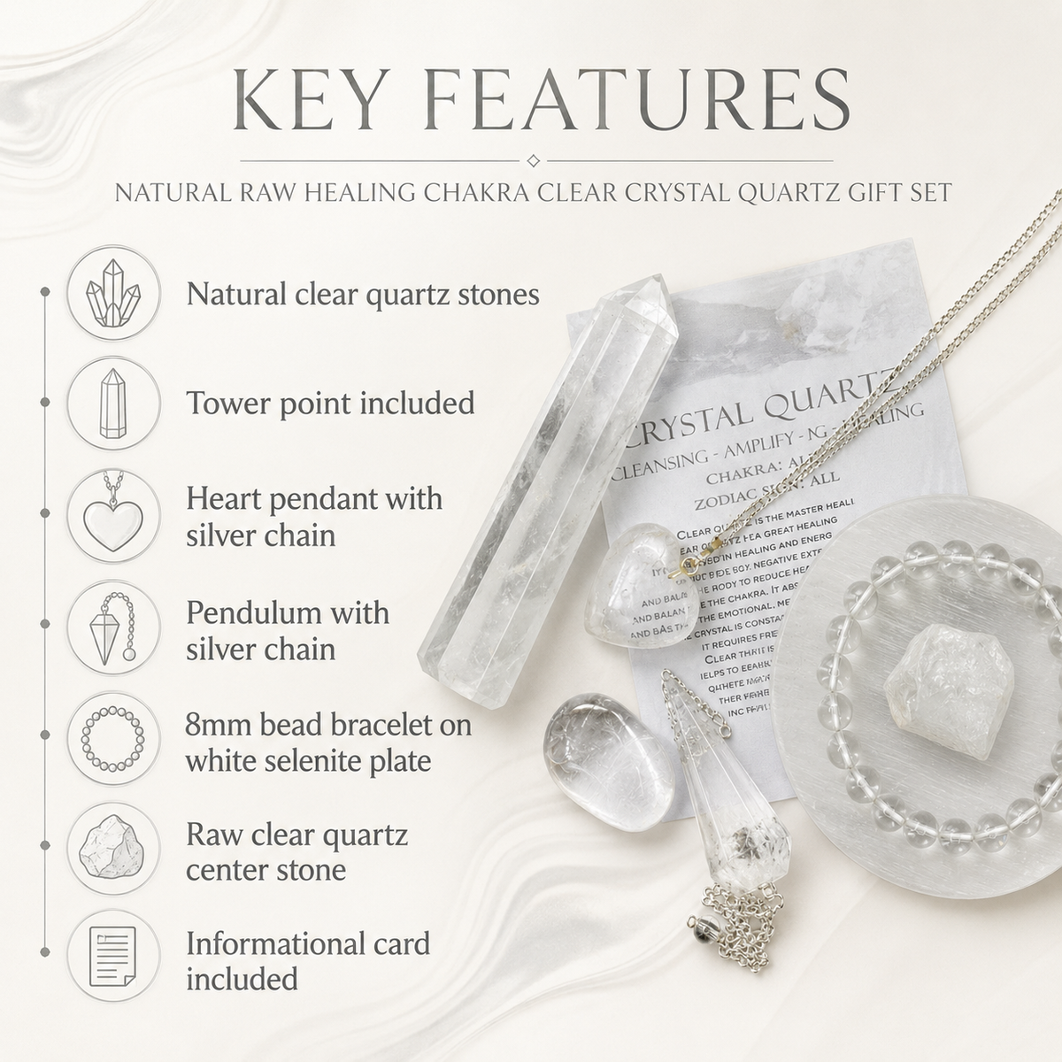 Crystal Quartz Gift Set For Emotional Support and Protection, Crystal Polished Gemstones. | Merkaba & Platonic Solids | Wiccan Center