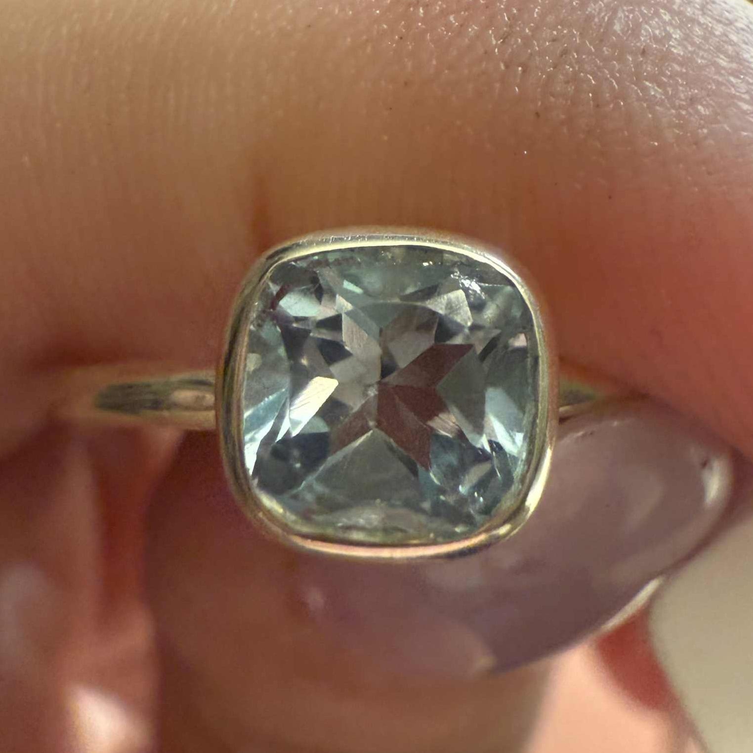Cushion-Cut Bezel Blue Topaz Ring in Sterling Silver | Rings | Wiccan Center