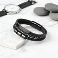 Custom Name Punk Leather Bracelet – Engraved Stainless Steel Wristband