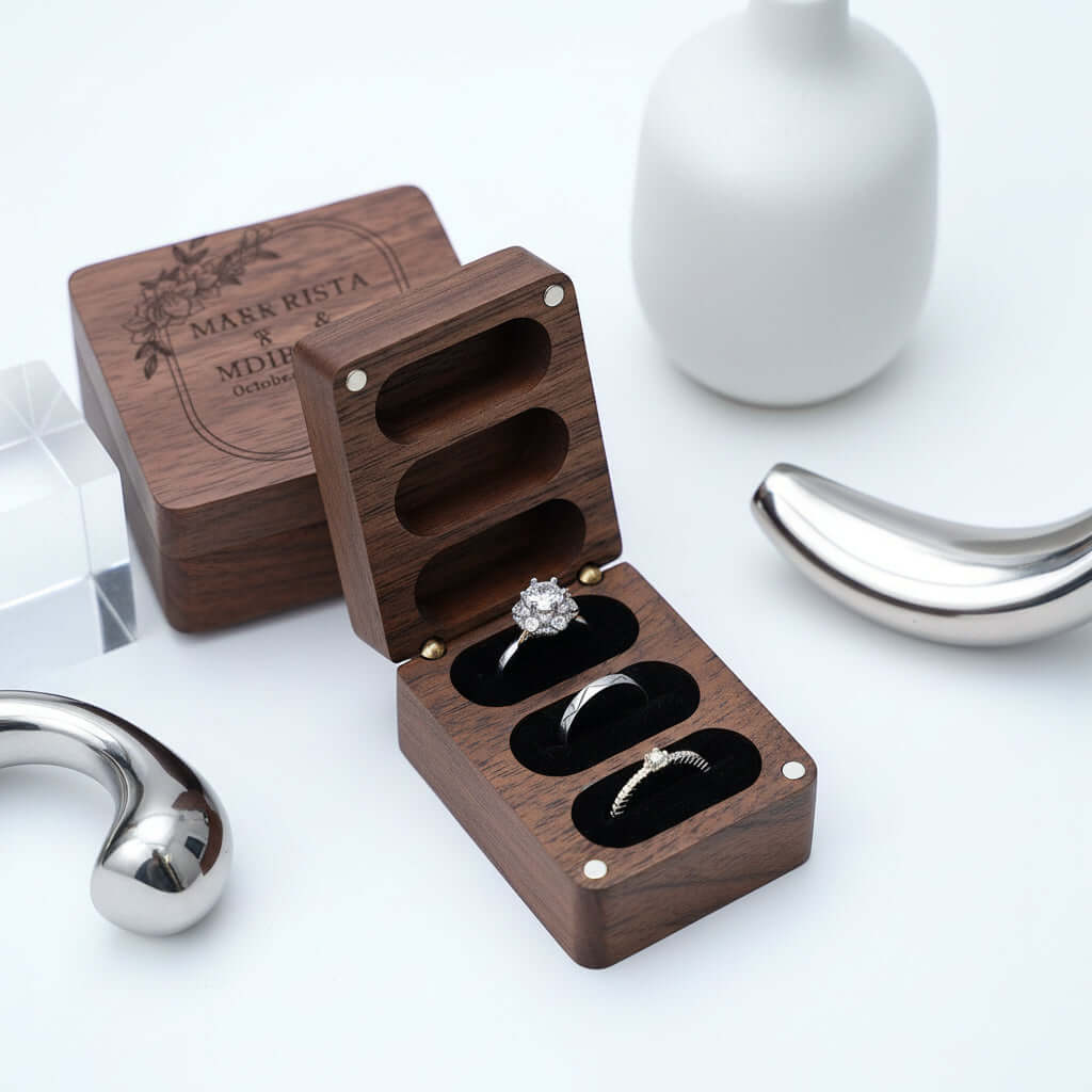 Custom Walnut Wedding Ring Box Luxury Wooden Jewelry Proposal Box