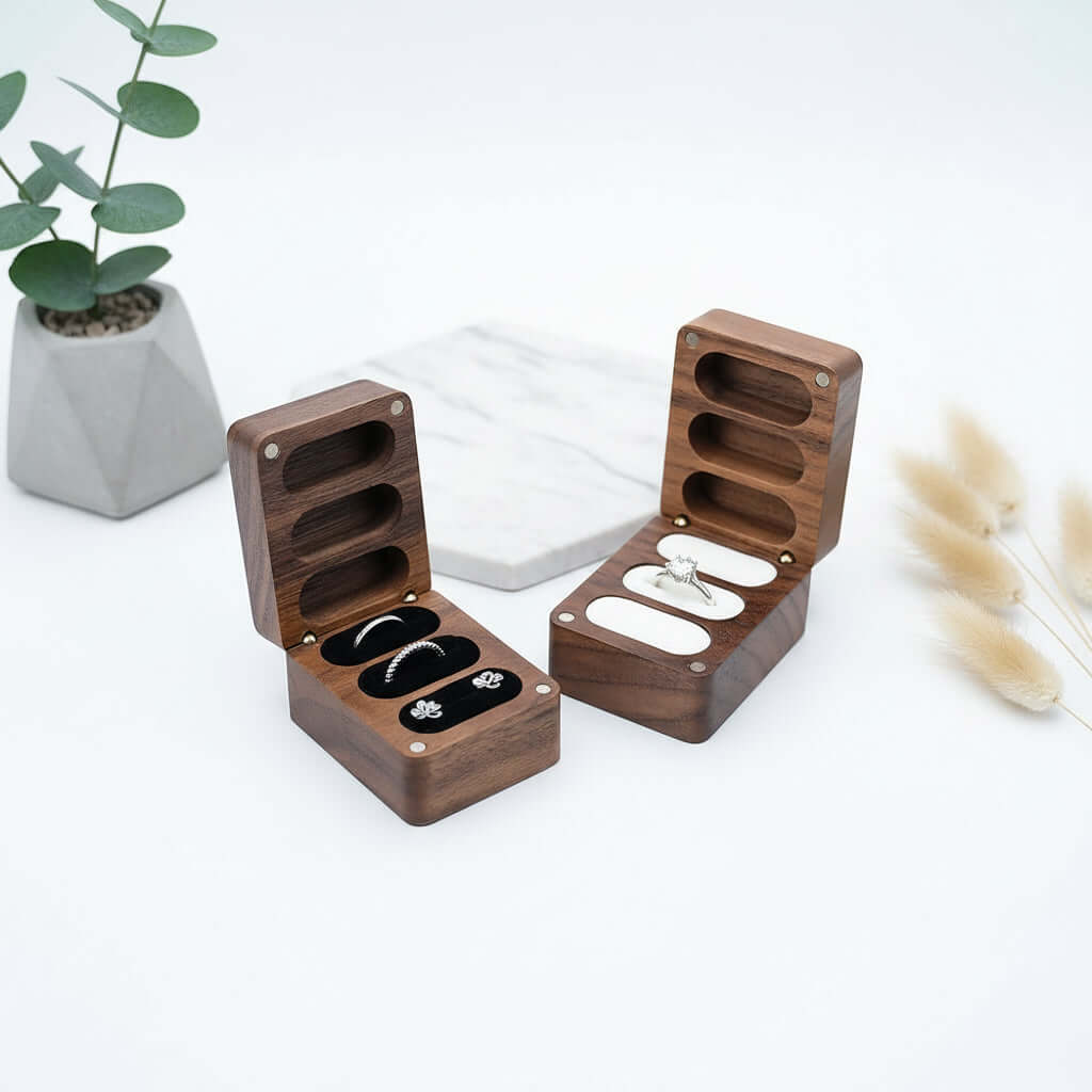 Custom Walnut Wedding Ring Box Luxury Wooden Jewelry Proposal Box