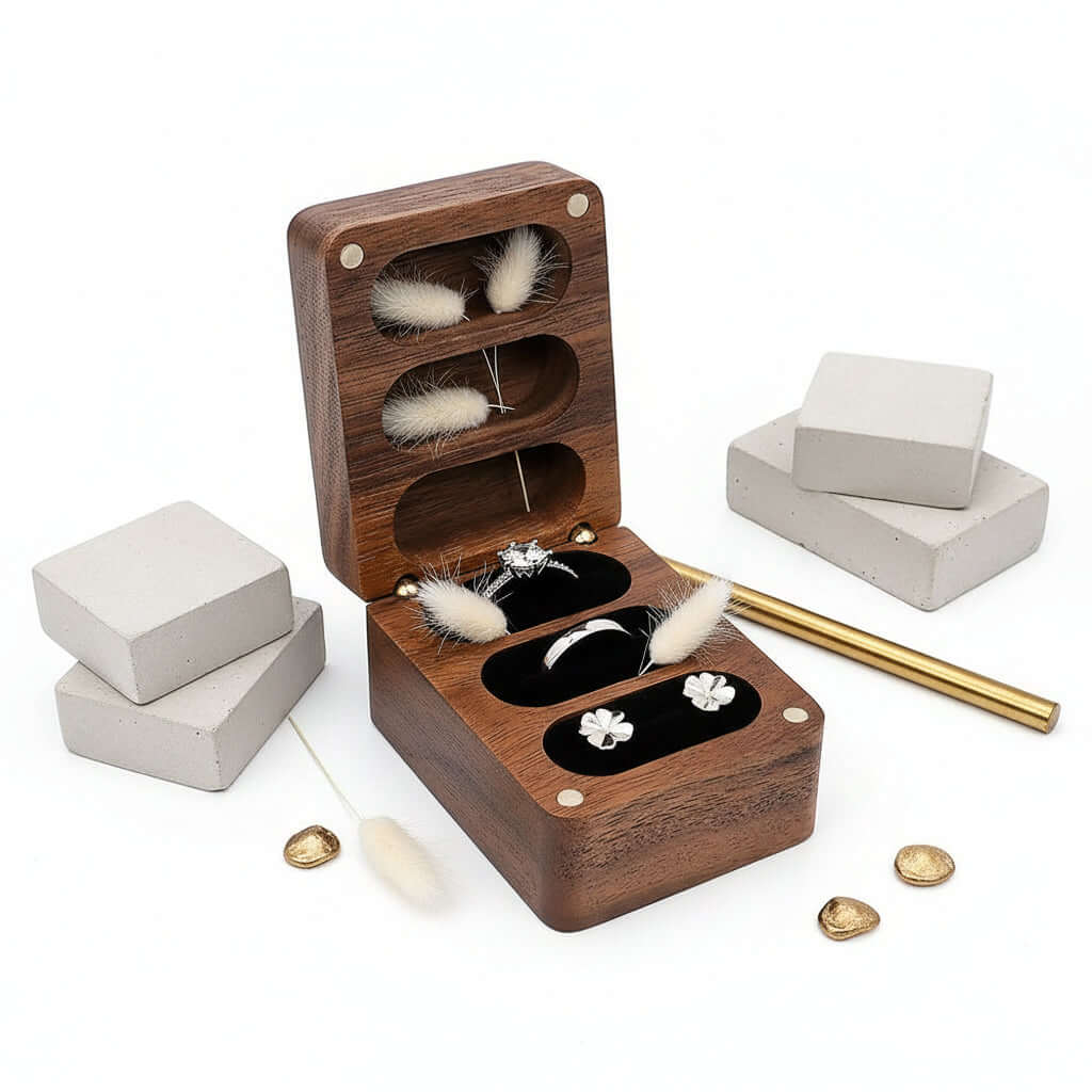 Custom Walnut Wedding Ring Box Luxury Wooden Jewelry Proposal Box